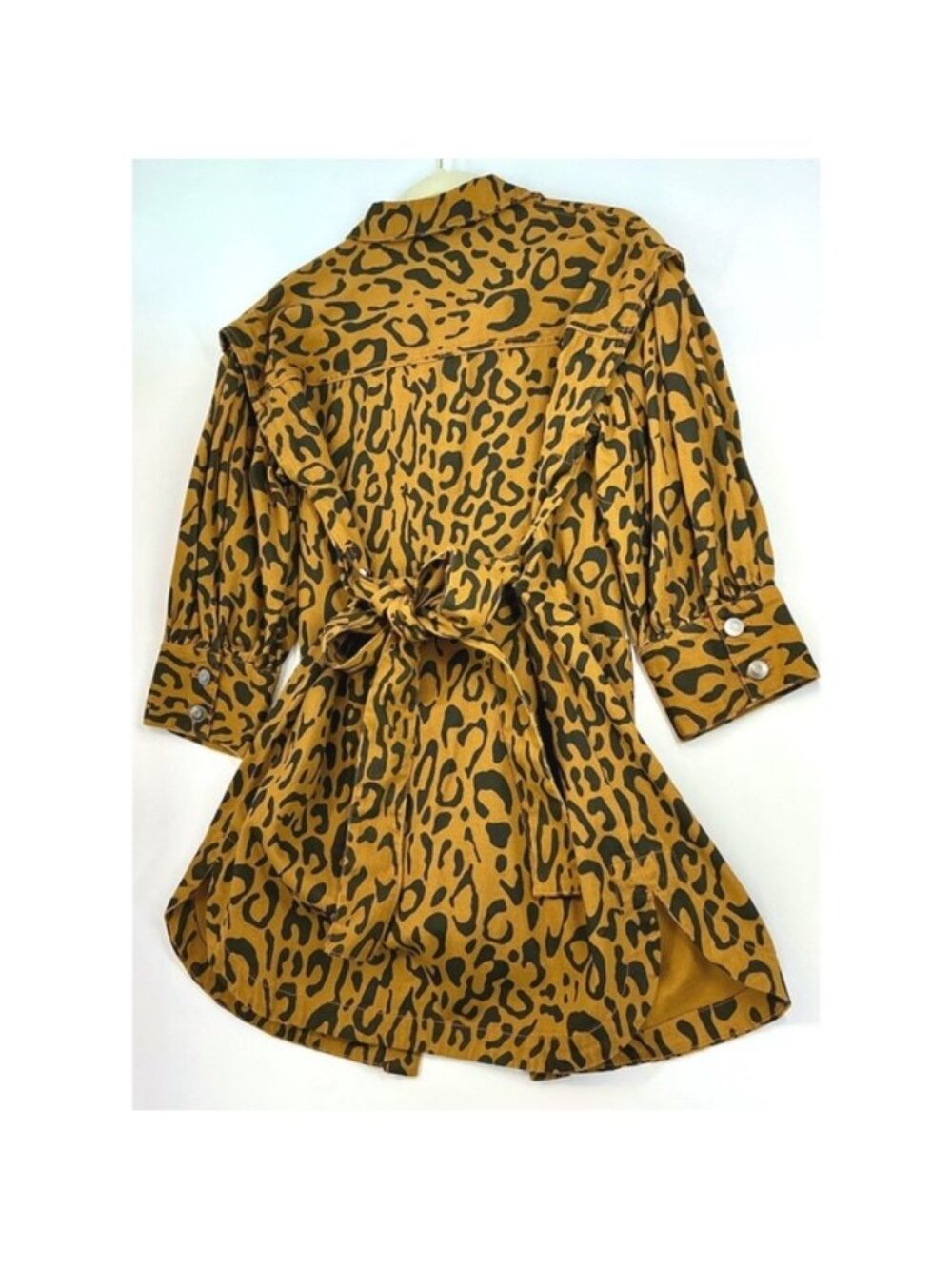 Future Collective Denim Syle Shirt Dress Sz 0 Leopard Print Statement Y2K Safari - Picture 12 of 14